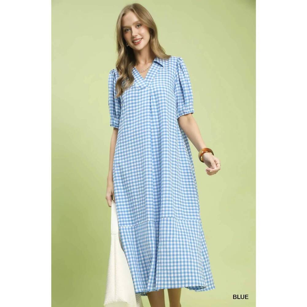 NEW STYLE USA gingham midi dress in blue
